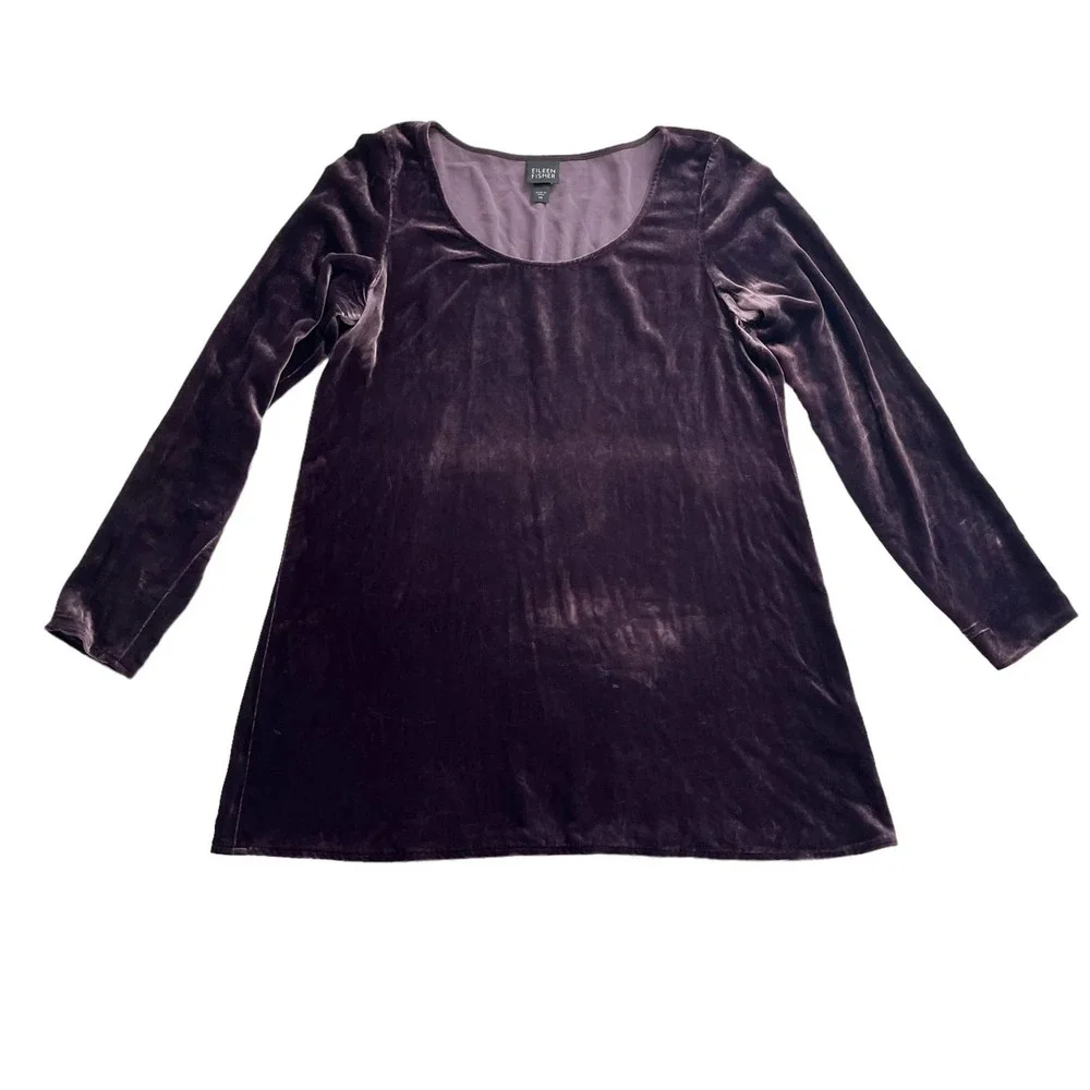 Eileen Fisher Scoop Neck Velvet Long Sleeve Tunic Top Women Size S-XS - Picture 5 of 16